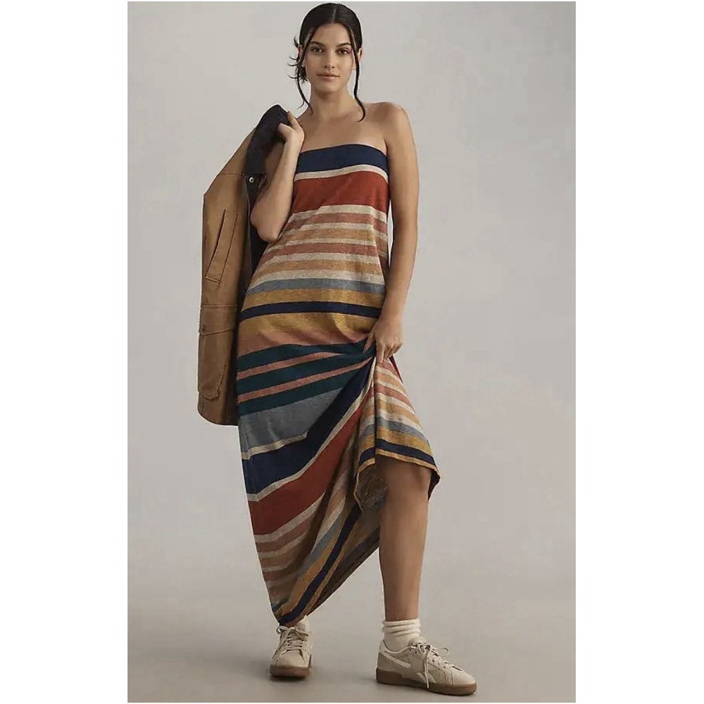NWT new medium anthropologie daily practice tube dress maxi striped multi color